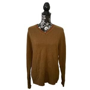 FINK Lambs Wool Blend V-Neck Long Sleeve Sweater Camel Brown Size Medium
